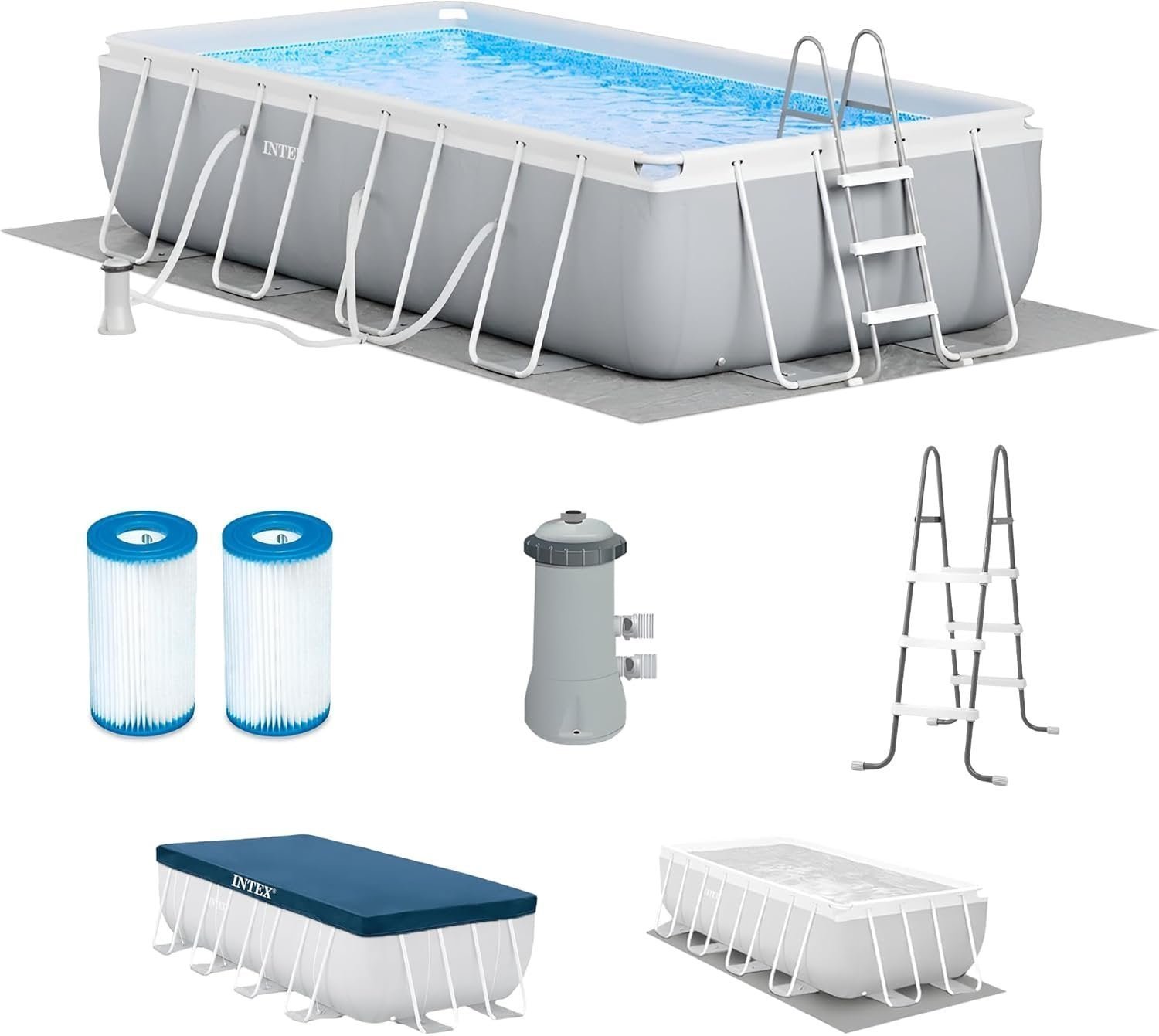 71qz4e8kZL._AC_SL1500.jpg Intex Prism Frame 16′ x 8′ x 42′ Rectangular Above Ground Pool Set - Image 1