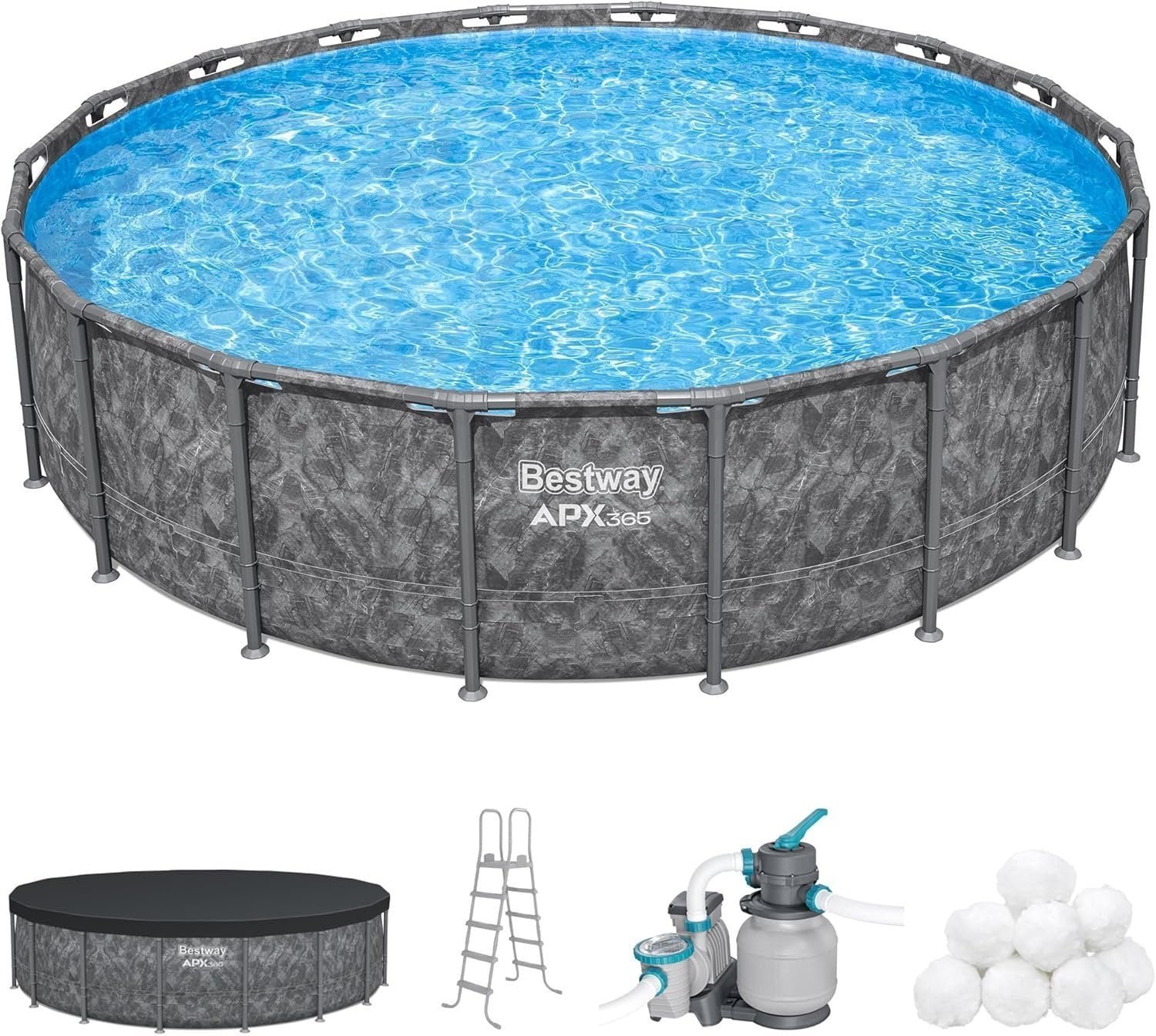 81272c-evLL._AC_SL1500.jpg Bestway APX 365 18’x52″ Round Above Ground Swimming Pool Set with Pump & Ladder - Image 1