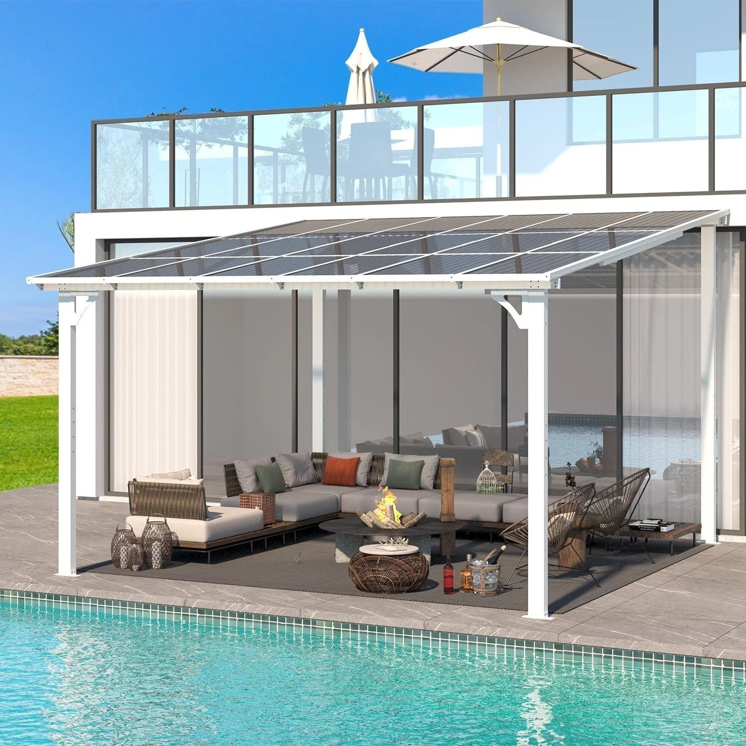 813ClKGrNKL._AC_SL1500.jpg Aecojoy 12 ft x 12 ft White Aluminum Pergola with Canopy - Image 1