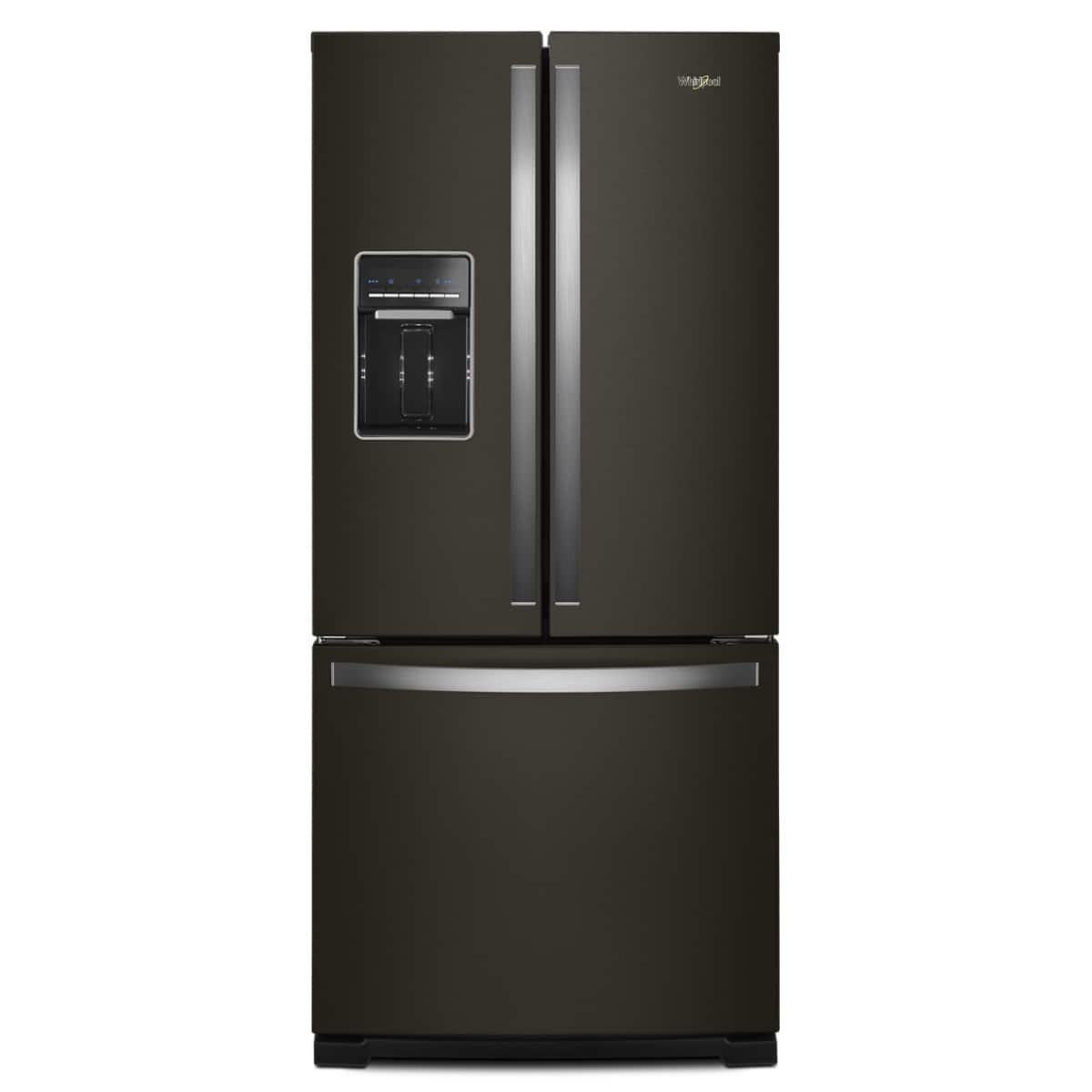 8e2c4f6b-521e-4e86-bfe2-f26c579eacce.jpg Whirlpool – 30 in. Wide 20 cu. ft. Wide French Door Refrigerator Stainless Steel – Black Stainless Steel - Image 1