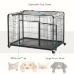 Folding Design Heavy Duty Metal Dog Cage Crate & Kennel with Removable Tray and Cover, & 4 Locking Wheels, Indoor/Outdoor 49″ - Image 6