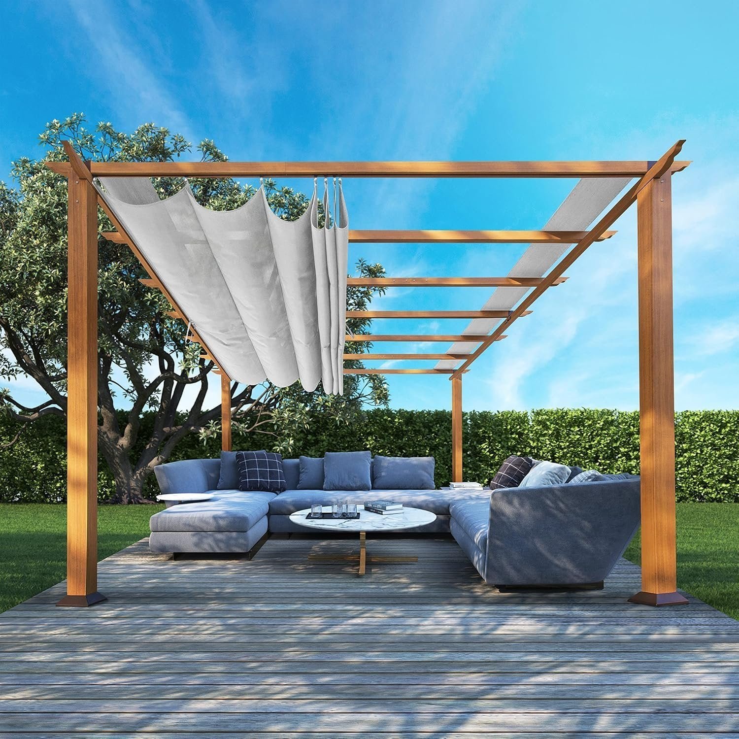 91c-RdYgfWL._AC_SL1500.jpg Florence Aluminum Pergola with Canopy Paragon Outdoor - Image 1