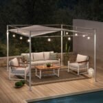 SUNJOY 10x10 Darkeford Metal Pergola with Sling Fabric Canopy - White - Image 2