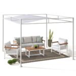 SUNJOY 10x10 Darkeford Metal Pergola with Sling Fabric Canopy - White - Image 10