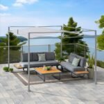 SUNJOY 10x10 Darkeford Metal Pergola with Sling Fabric Canopy - Gray