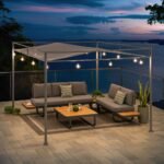 SUNJOY 10x10 Darkeford Metal Pergola with Sling Fabric Canopy - Gray - Image 2