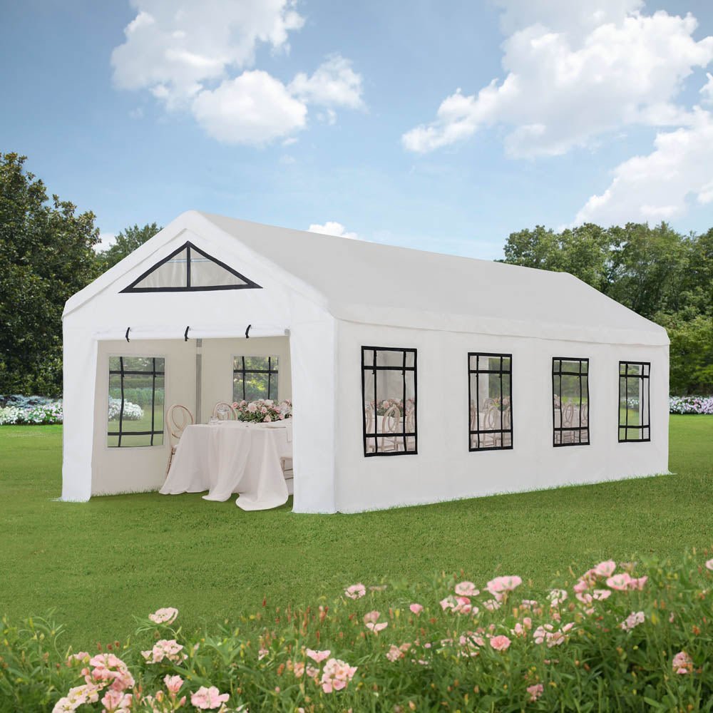 A110001700_12x30_Sundale_Party_Tent_day.jpg SUNJOY 12x30 Sundale Party Tent with 8 Removable PE Windows and 2 Roll-up Side Walls - Image 1
