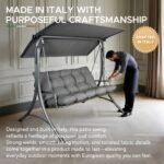 SUNJOY 3-Seat Italian-Made Patio Swing Chair with Adjustable Canopy and 4" Cushions – Gray - Image 5