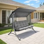 SUNJOY 3-Seat Italian-Made Patio Swing Chair with Adjustable Canopy and 4" Cushions – Gray - Image 13