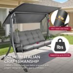 SUNJOY 3-Seat Italian-Made Patio Swing Chair with Adjustable Canopy and 4" Cushions – Gray - Image 7