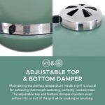 SUNJOY 20 Inch Charcoal Grill, Kamado Grill with Pizza Stone, Ultimate Egg BBQ Grill and Smoker with Wheels - Green - Image 7