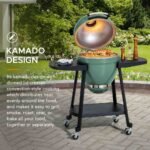 SUNJOY 20 Inch Charcoal Grill, Kamado Grill with Pizza Stone, Ultimate Egg BBQ Grill and Smoker with Wheels - Green - Image 12