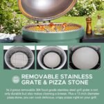 SUNJOY 20 Inch Charcoal Grill, Kamado Grill with Pizza Stone, Ultimate Egg BBQ Grill and Smoker with Wheels - Green - Image 5