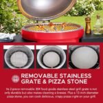 SUNJOY 20 Inch Charcoal Grill, Kamado Grill with Pizza Stone, Ultimate Egg BBQ Grill and Smoker with Wheels - Red - Image 4