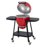 SUNJOY 20 Inch Charcoal Grill, Kamado Grill with Pizza Stone, Ultimate Egg BBQ Grill and Smoker with Wheels - Red - Image 13