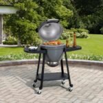 SUNJOY 20 Inch Charcoal Grill, Kamado Grill with Pizza Stone, Ultimate Egg BBQ Grill and Smoker with Wheels - Gray