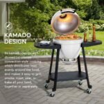 SUNJOY 20 Inch Charcoal Grill, Kamado Grill with Pizza Stone, Ultimate Egg BBQ Grill and Smoker with Wheels - White - Image 12