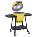 SUNJOY 20 Inch Charcoal Grill, Kamado Grill with Pizza Stone, Ultimate Egg BBQ Grill and Smoker with Wheels - Yellow - Image 13