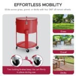 SUNJOY 60 Quart Patio Rooling Cooler Cart with Bottle Opener, Shelf and Lockable Wheels - Red - Image 9