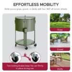 SUNJOY 60 Quart Patio Rooling Cooler Cart with Bottle Opener, Shelf and Lockable Wheels - Green - Image 9