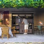 SUNJOY 7' x 3' Outdoor Kitchen / Grill Station with Overhead Lift-Up Door & Folding Sliding Doors for Compact Space - Image 2