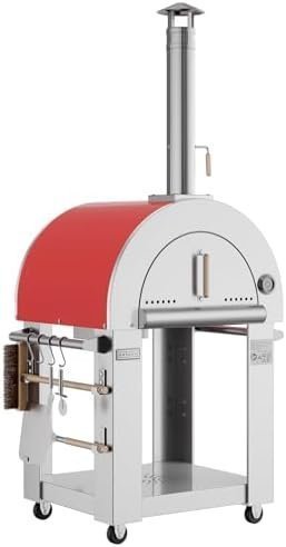 B0CWNTP4HV-0-1756320437436.jpg Empava Pizza Oven with Open Shelf and Wheels for Outdoor Kitchen, Wood Fire for Grill & Camping Backyard Party in Stainless Steel, 38.6 Inch, Italian Red - Image 1