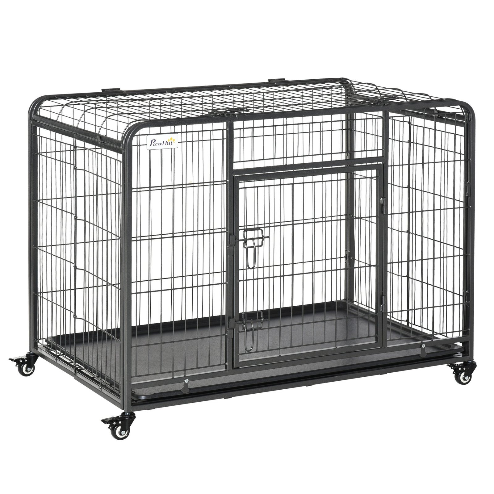 CGg98a18243e76306.jpg Heavy Duty Metal Dog Crate Pet Cage & Kennel with Removable Tray 4 Wheels & Folding Design Indoor Grey - Image 1
