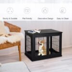 26” Wooden Decorative Dog Cage Pet Crate Kennel with Double Door Entrance & a Simple Modern Design  Black - Image 4