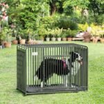 43″ Heavy Duty Dog Cage, Foldable Steel Crate Kennel with Removable Tray, Double Doors, 4 Lockable Wheels for Medium & Large Dogs, Dark Silver - Image 2