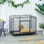 Heavy Duty Metal Dog Crate Pet Cage & Kennel with Removable Tray 4 Wheels & Folding Design Indoor Grey - Image 2