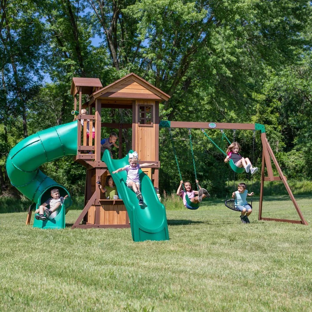 Tacoma-Falls-Wave-Slide-Main-1.jpg Backyard Discovery Tacoma Falls Swing Set - Image 1