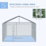 Dog Kennel Outdoor Heavy Duty Playpen with Galvanized Steel Secure Lock Mesh Sidewalls and Waterproof Cover for Backyard & Patio - Image 4