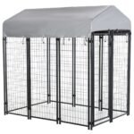 6′ x 4′ x 6′ Large Dog Kennel Outdoor Steel Fence with UV-Resistant Oxford Cloth Roof & Secure Lock