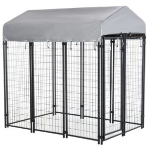 6′ x 4′ x 6′ Large Dog Kennel Outdoor Steel Fence with UV-Resistant Oxford Cloth Roof & Secure Lock