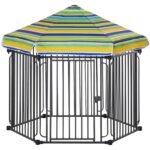 47″ Heavy-duty Pet Playpen Kennel with Door & Removable Cover 6 Panels Freestanding Puppy Crate Fence for Small Medium Sized Dogs