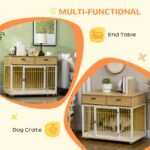 Dog Crate with Drawers, Soft Cushion, Lockable Door, for Small and Medium Dogs, Oak - Image 5