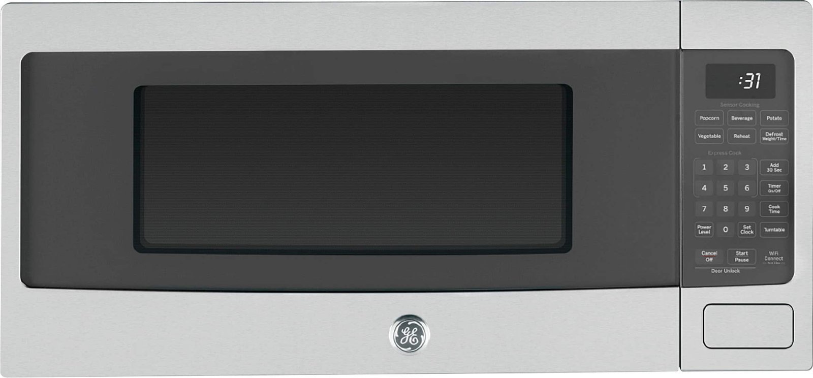 dd183ecf-763f-42d9-9e1e-908edd2317bf.jpg GE Profile – 1.1 Cu. Ft. Countertop Microwave with Sensor Cooking and Built-In Capable Option – Stainless Steel - Image 1
