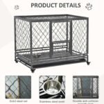 Heavy Duty Dog Cage Metal Kennel and Crate Dog Playpen with Lockable Wheels, Slide-out Tray, Food Bowl and Double Doors - Image 6