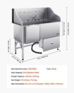 61″ Stainless Steel Dog Grooming Bath Tub, Built-in Ramp & Water Filter, Left-Side Faucet Setup, DOBA-DT61L - Image 2