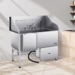 61″ Stainless Steel Dog Grooming Bath Tub, Built-in Ramp & Water Filter, Left-Side Faucet Setup, DOBA-DT61L - Image 3