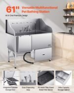 61″ Stainless Steel Dog Grooming Bath Tub, Built-in Ramp & Water Filter, Left-Side Faucet Setup, DOBA-DT61L - Image 4