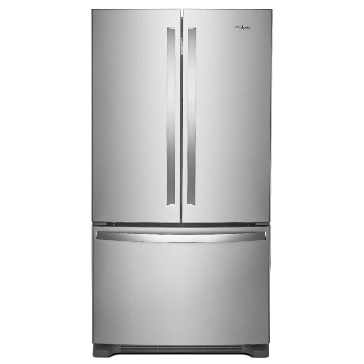 e89937ef-9f24-484c-8b8c-fba2301c1468.jpg Whirlpool – 36 in. Wide 20 cu. ft. French Door Bottom Mount Counter-Depth Refrigerator – Stainless Steel - Image 1