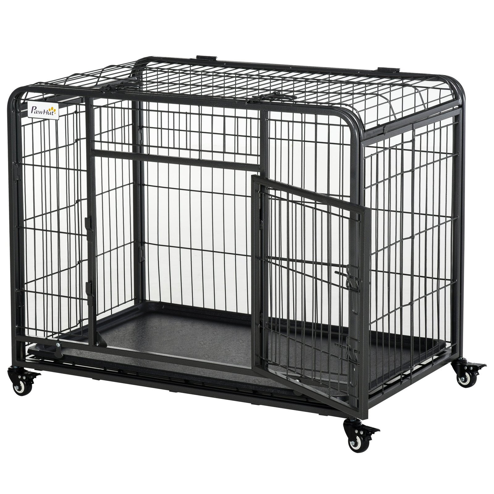 ecv98a1836473ea01.jpg Metal Dog Crate Heavy Duty Kennel with Removable Tray 4 Wheels & Folding Design Grey - Image 1