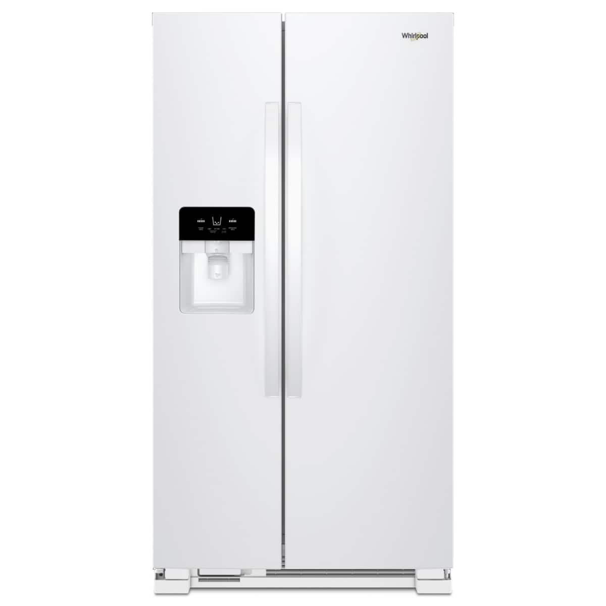f3b06644-e3a7-43e2-b3cd-c12f5f6a2bab.jpg Whirlpool – 36 in. Wide 25 cu. ft. Side-by-Side Refrigerator with Frameless Glass Shelves – White - Image 1