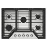 Whirlpool – 30 in. Wide 5 burners Built-In Gas Cooktop with EZ-2-Lift Hinged Cast-Iron Grates – Stainless Steel