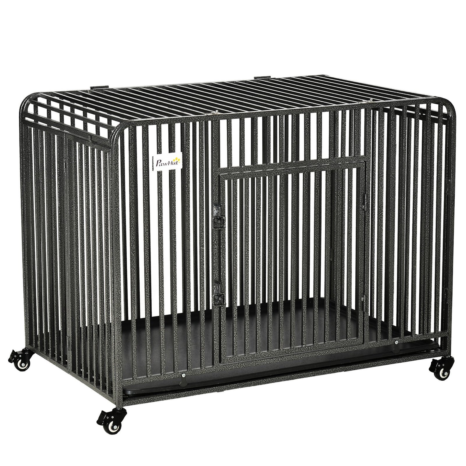 fAY98a18243e755b4-1.jpg 43″ Heavy Duty Dog Cage, Foldable Steel Crate Kennel with Removable Tray, Double Doors, 4 Lockable Wheels for Medium & Large Dogs, Dark Silver - Image 1