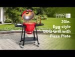 SUNJOY 20 Inch Charcoal Grill, Kamado Grill with Pizza Stone, Ultimate Egg BBQ Grill and Smoker with Wheels - Red - Image 3