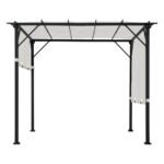 SUNJOY 9x9 Matte Black Steel Frame Pergola with Adjustable Canopy Roof - White - Image 2