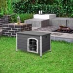 31″L Wooden Decorative Dog Cage Kennel Wire Door with Lock Small Animal House with Openable Top Removable Bottom Grey - Image 2