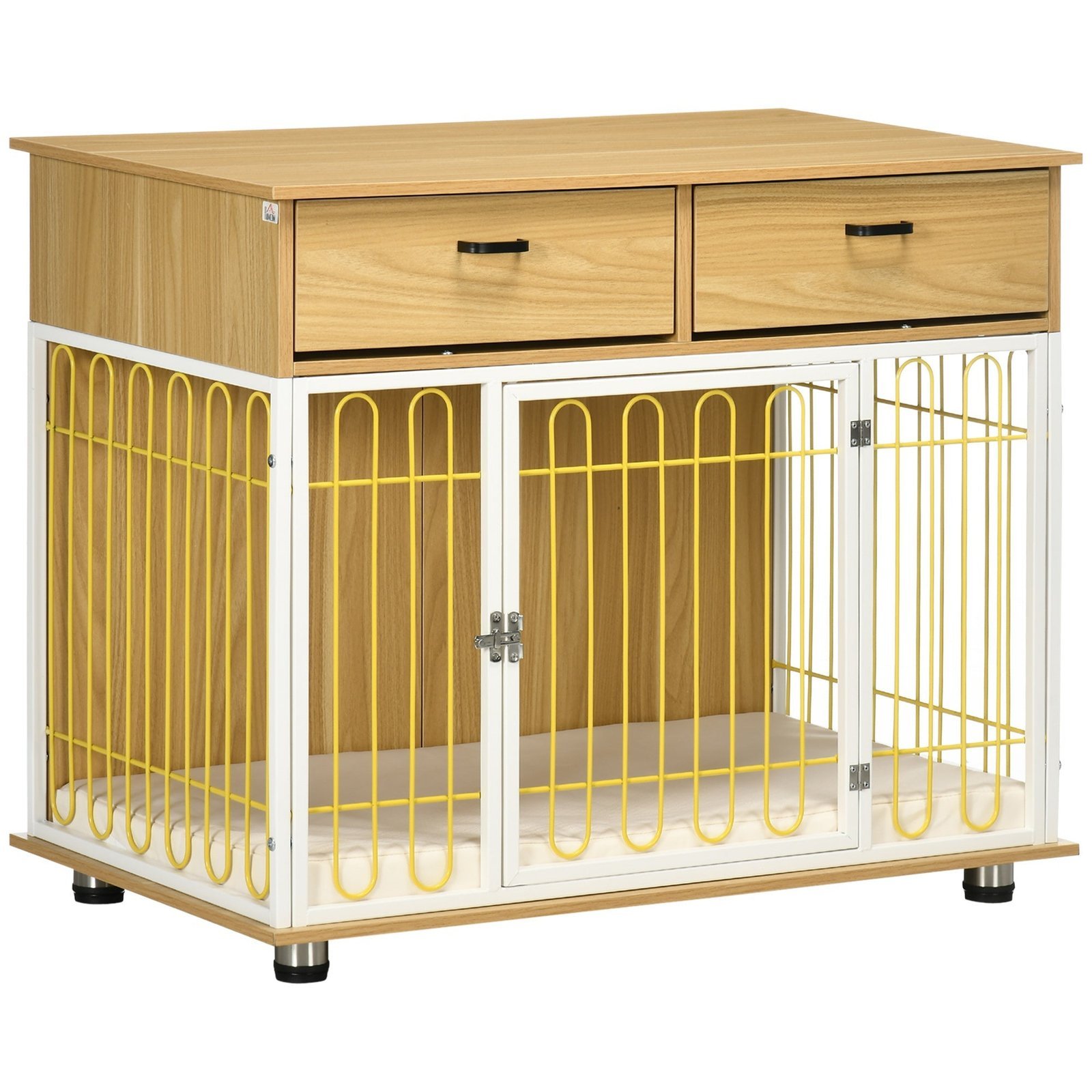 pmi98a1858999789a.jpg Dog Crate with Drawers, Soft Cushion, Lockable Door, for Small and Medium Dogs, Oak - Image 1